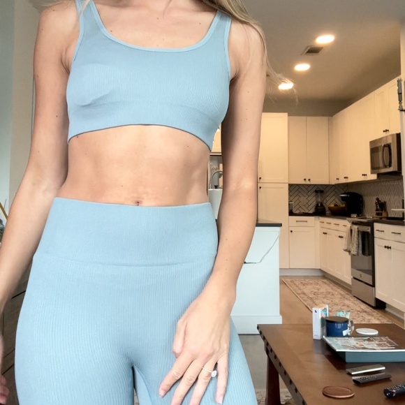 Light Blue Workout Fitness Set Gym Women's Yoga Pilates - Picture 3 of 6